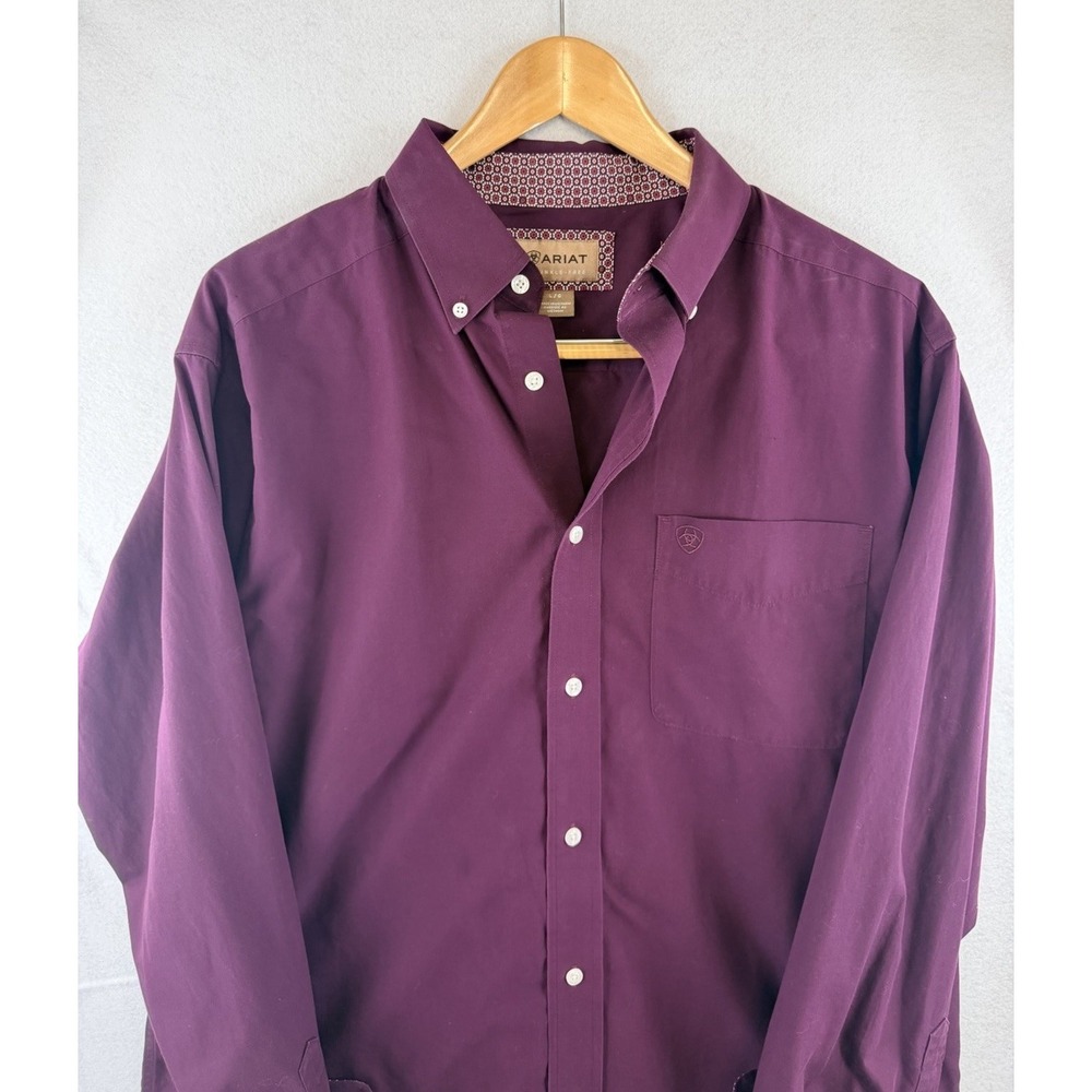 Ariat Wrinkle Free Shirt Mens L‎ Burgundy Long Sleeve Button Down Cotton